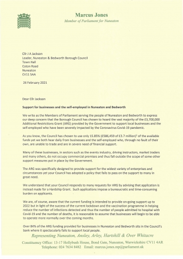 Letter to Cllr Julie Jackson, page 1